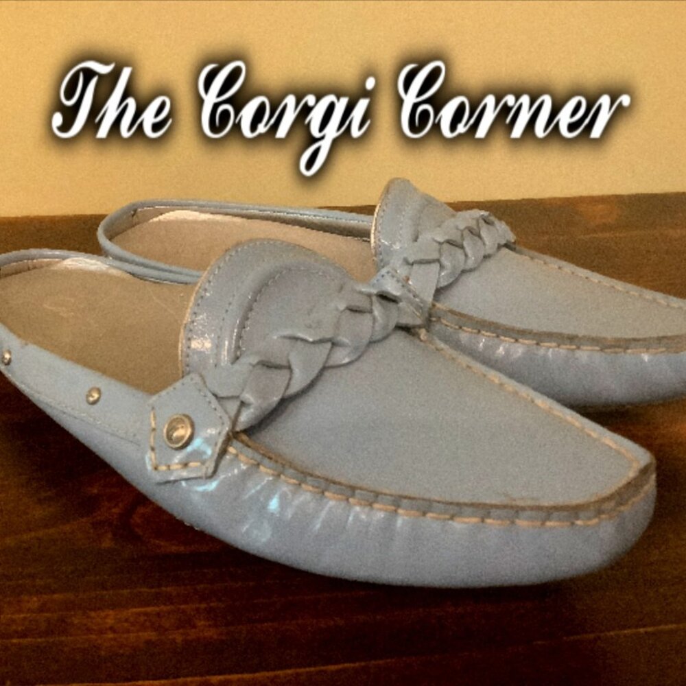 Cole Haan Light Blue Patent Leather Braided Mules Slip-On Loafers